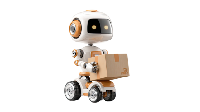  Modern delivery robot with smart technology autonomous machine futuristic courier device and innovative transport system isolated on white background