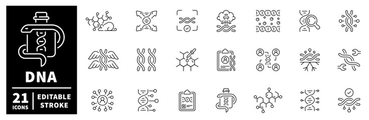 Science and dna editable line icons set. genetics and molecular biology symbols