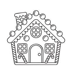 Outline of gingerbread house. Christmas coloring book page illustration for kids