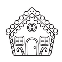 Vector gingerbread house drawing. Holiday cookie outline for coloring and crafts