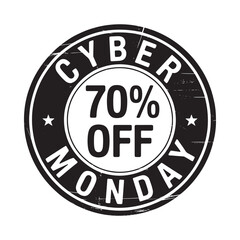 Cyber monday 70 percent off sale stamp badge with grunge texture