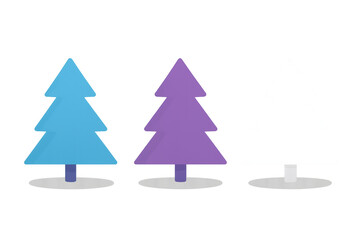 Fototapeta premium Stylized christmas trees vector illustration set in blue, purple, and white colors with transparent background