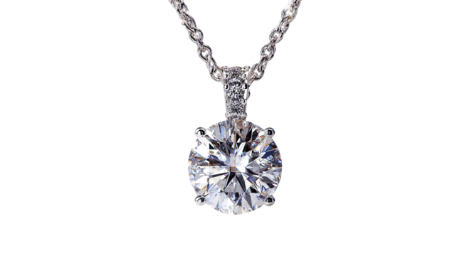  Diamond pendant necklace with sparkling gemstone elegant jewelry chain luxury fashion accessory and precious metal charm isolated on white background