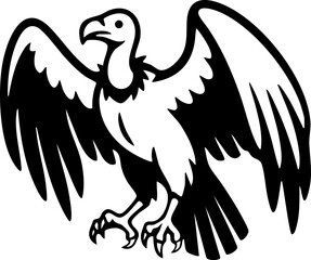 Simple black vulture head silhouette with curved beak in flat design.