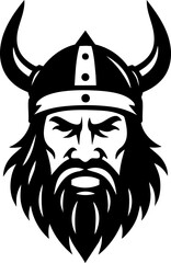 Flat black vector of a helmeted warrior head shown in minimal silhouette.
