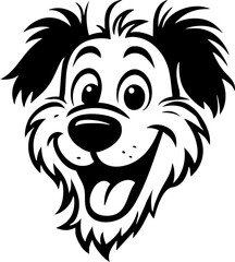 Vector silhouette of a mongrel dog head with a joyful expression.