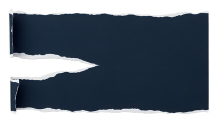 Dark blue torn paper with rough edges isolated on transparent background, for design