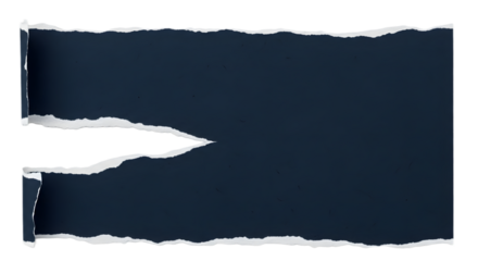 Dark blue torn paper with rough edges isolated on transparent background, for design