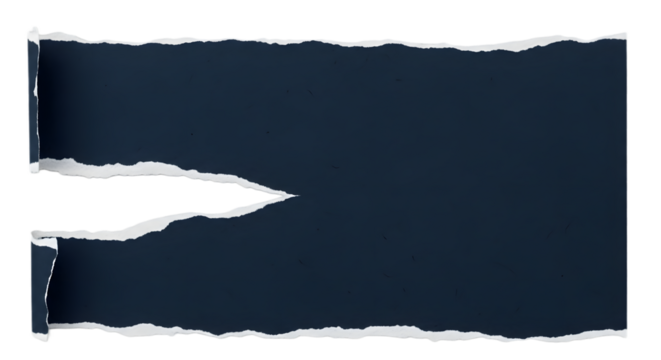 Dark blue torn paper with rough edges isolated on transparent background, for design