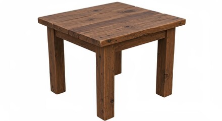 Rustic square end table constructed from reclaimed dark wood sits isolated on a white background
