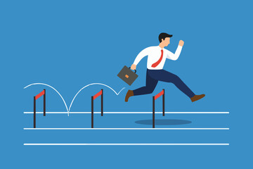 Fototapeta premium Businessman jumping higher over hurdle. Business concept icon vector template design element