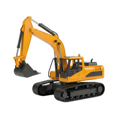 Yellow excavator isolated on transparent background