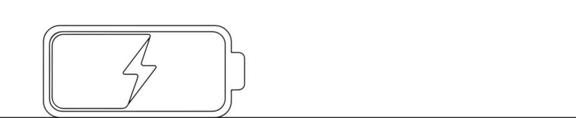 A continuous line art drawing of a battery icon with a lightning bolt symbol inside, indicating charging or energy.