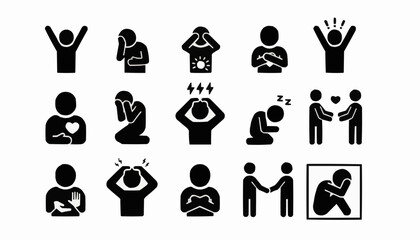 Silhouette person vector icon illustration set ( emotion, gesture etc. ) stock 