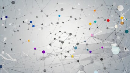 abstract technology network background, white and light grey gradient, geometric polygon mesh, connected lines and colorful nodes, futuristic digital pattern - Powered by Adobe