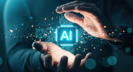 Artificial Intelligence Advancement A Digital Transformation Concept with Futuristic Circuitry and Human Hands Guiding the Technological Progress in the Modern Era