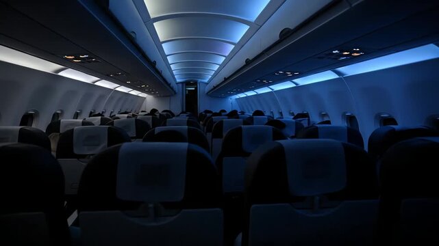 Empty Airplane Seats Inside Aircraft Cabin at Night