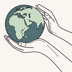 Hands holding the world, symbolizing care for the environment and the importance of global sustainability