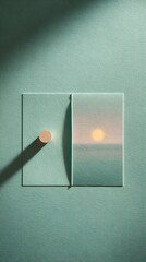Serene pastel sunset captured on a minimalist card with soft shadows and a subtle circular element, evoking tranquility and design inspiration