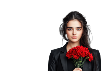 woman  with Red Carnations on Transparent Background