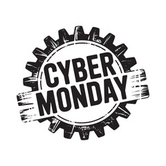 Cyber monday sale stamp with gear and grunge texture