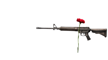 Carnation Revolution Symbolism: Rifle and Flower on Transparent Background