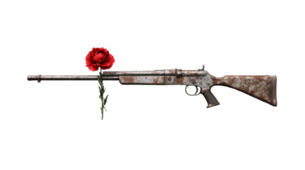 Carnation Revolution Symbolism with Flower and Rifle on Transparent Background
