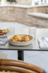 Delicious savory biscuits served on a table at a casual dining spot during brunch hours