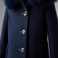 Navy Blue Winter Coat Background Video with Fur Collar and Buttons