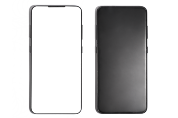 Two Smartphones with Blank and transparent Screens on isolated Background