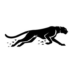 Running cheetah silhouette icon, fast wild cat animal symbol, black speed vector illustration
