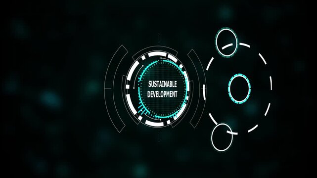 Futuristic hud interface displaying sustainable development text with glowing cyan accents , Futuristic technology interface and sustainable development concept, Global digital progress. - Powered by Adobe