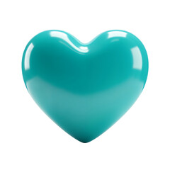 Shiny turquoise heart shape symbol with subtle reflections and highlights isolated on transparent background