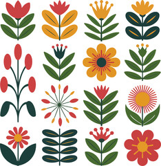 Assortment of stylized folk art flowers and plants