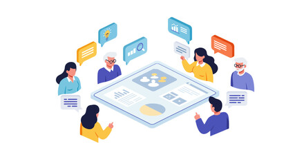 Team Collaboration Around a Digital Table Illustration.