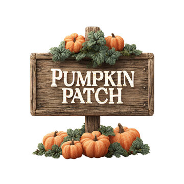 Rustic pumpkin patch sign isolated on transparent background
