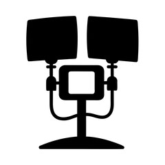 Two spotlights and a camera silhouette