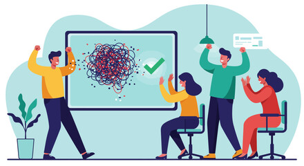 Fototapeta premium Team Celebrating Success After Solving Complex Problem.