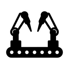 Industrial robotic arms on conveyor belt silhouette