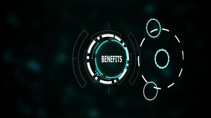 Futuristic hud interface displaying the word benefits with glowing cyan and white elements , Futuristic digital interface and data analysis concept, Modern technology network progress. - Powered by Adobe