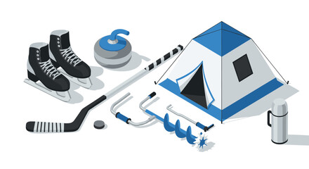 Winter sports and camping essentials in isometric design