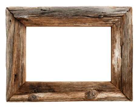 Rustic wooden picture frame.  Aged,  natural tones.  Empty,  rectangular