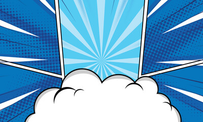 blue comic pop art background in retro style with cloud cartoon element