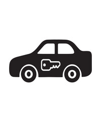 A minimalist black silhouette icon of a car with a key symbol inside