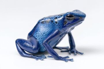 Obraz premium Bright blue poison dart frog sits on a light background