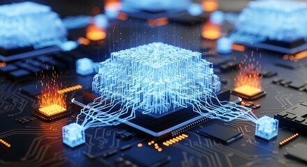 Advanced technology concept a powerful cpu with glowing connections, data processing, and artificial intelligence, showcasing the future of computing