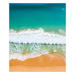 Fototapeta premium Aerial view of ocean waves crashing on a sandy beach isolated on transparent background