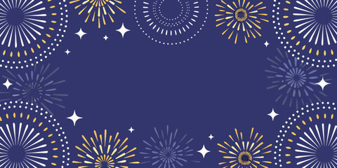 Festive dark blue background with colorful abstract fireworks and starbursts for celebration