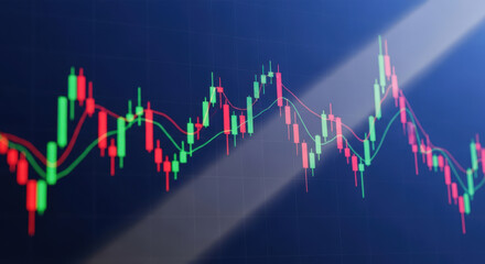 Analyzing Market Fluctuations Candlestick Charts Displaying Stock Price Movements and Trading Patterns for Investment Decisions and Financial Analysis on Dark Blue