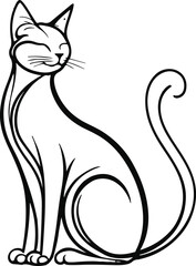 Bold line cat sitting gracefully, tail looping elegantly